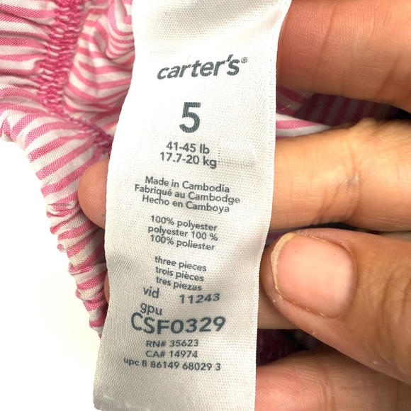 Carter’s Girls Pink & White Striped Pajama Pants Size 5 with Navy Bow - Picture 7 of 8